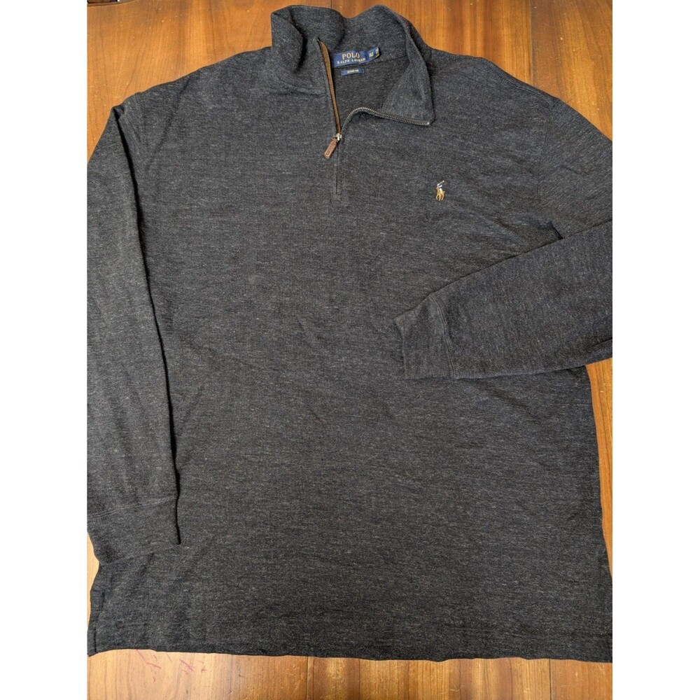 Polo Ralph Lauren Sweater Mens Large Gray Estate Rib Flesh Pony 1/4 Zip Pullover